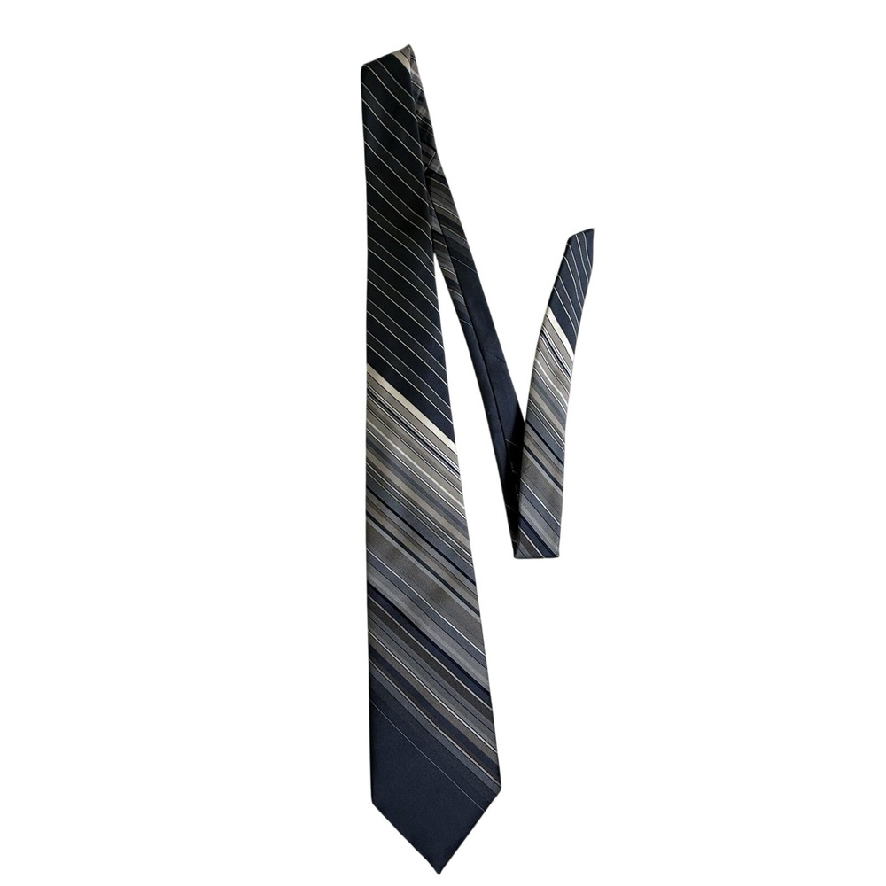 Ted Lapidus Paris Tie Men OS Blue Grey Excellent Vintage Striped Silk 4" Blade